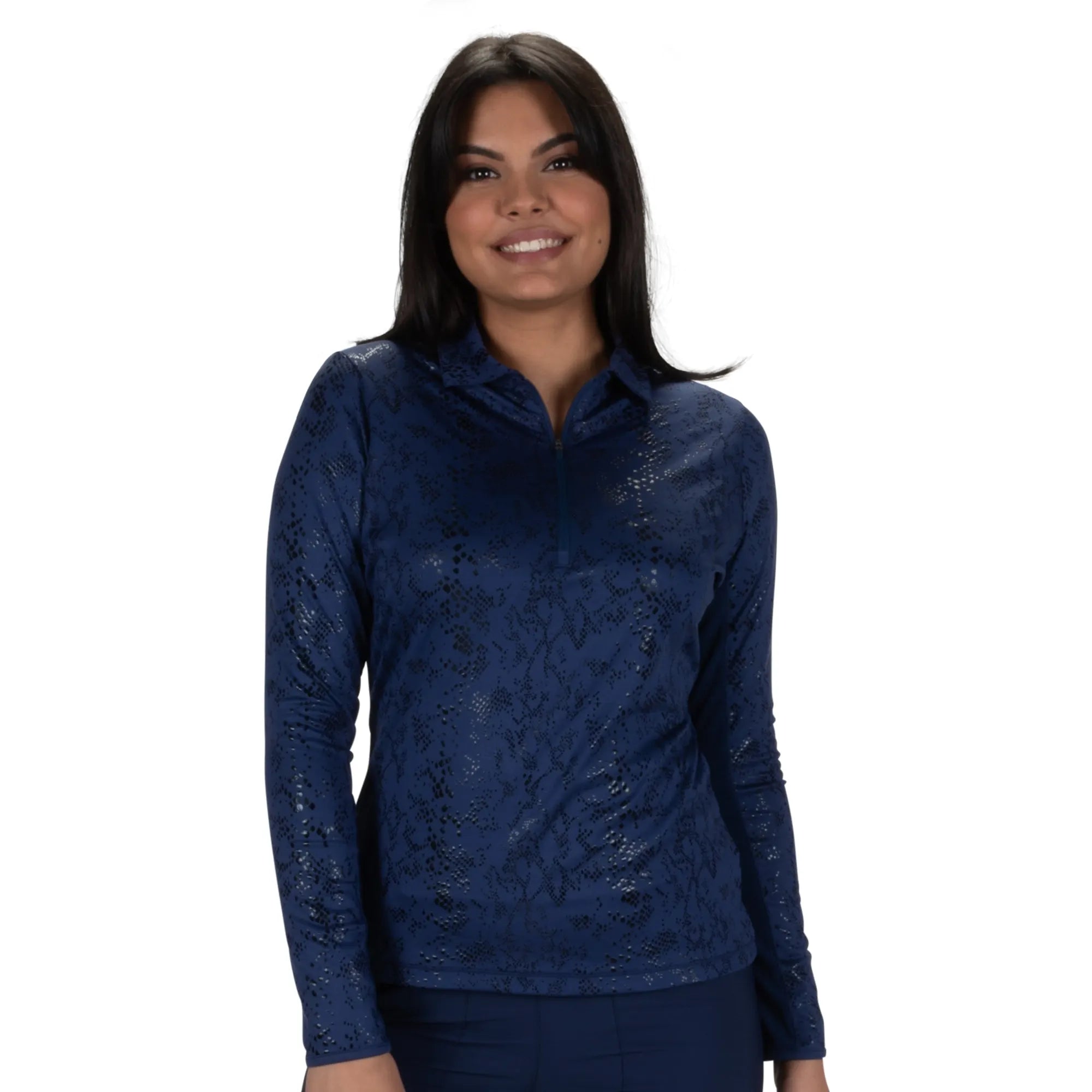 Ladies Nancy Lopez Golf Balance Long Sleeve Polo Navy Multi