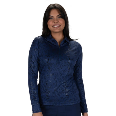 Ladies Nancy Lopez Golf Balance Long Sleeve Polo Navy Multi