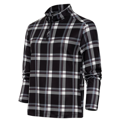Ladies Antigua Wiki Long Sleeve 1/4 Zip Mock Black/Bubblegum Multi