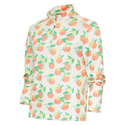Ladies Antigua Wiki Long Sleeve 1/4 Zip Mock Optic White/Pale Peach Multi
