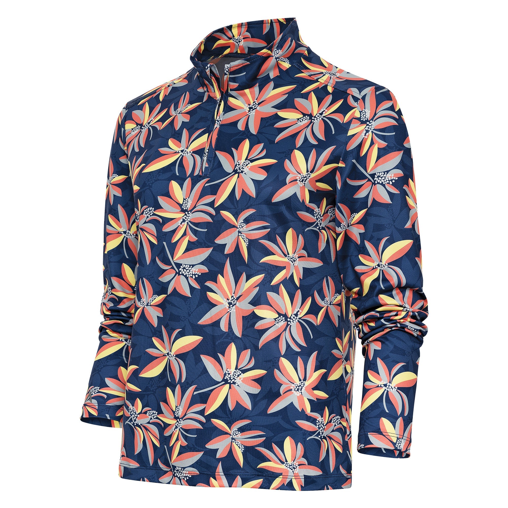 Ladies Antigua Wiki Long Sleeve 1/4 Zip Mock Slate Blue/Banana Multi