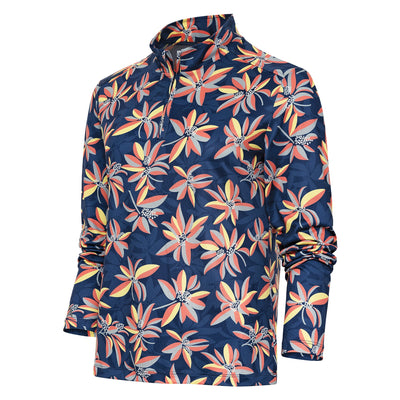 Ladies Antigua Wiki Long Sleeve 1/4 Zip Mock Slate Blue/Banana Multi
