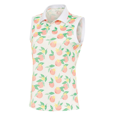Ladies Antigua Approach Sleeveless Polo Optic White/Pale Peach Multi