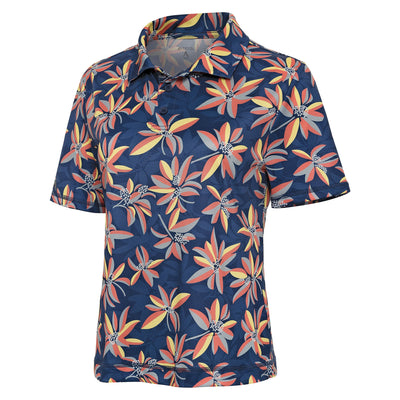 Ladies Antigua Feature Short Sleeve Polo Slate Blue/Banana Multi