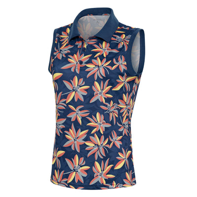 Ladies Antigua Approach Sleeveless Polo Slate Blue/Banana Multi
