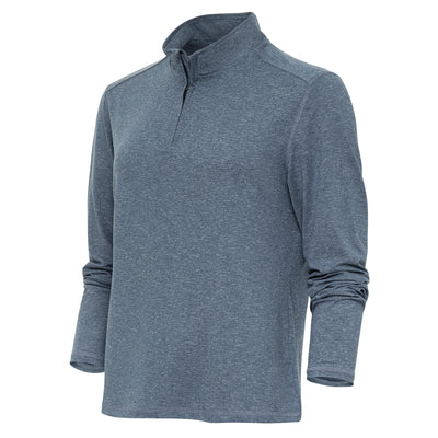 Ladies Antigua Confront Long Sleeve 1/4 Zip Mock Nautical Navy Heather