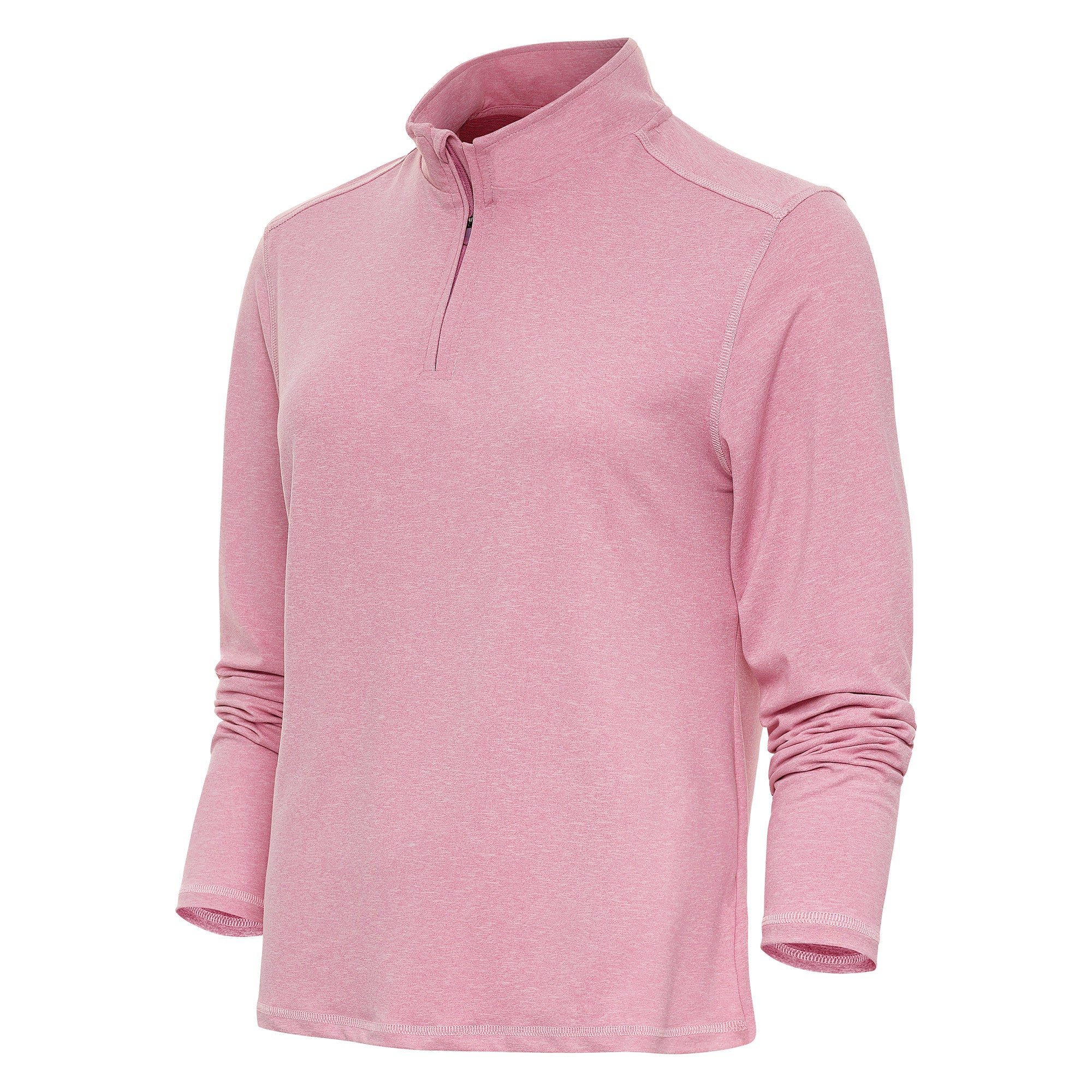 Ladies Antigua Confront Long Sleeve 1/4 Zip Mock Bubblegum Heather