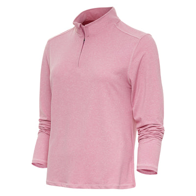 Ladies Antigua Confront Long Sleeve 1/4 Zip Mock Bubblegum Heather
