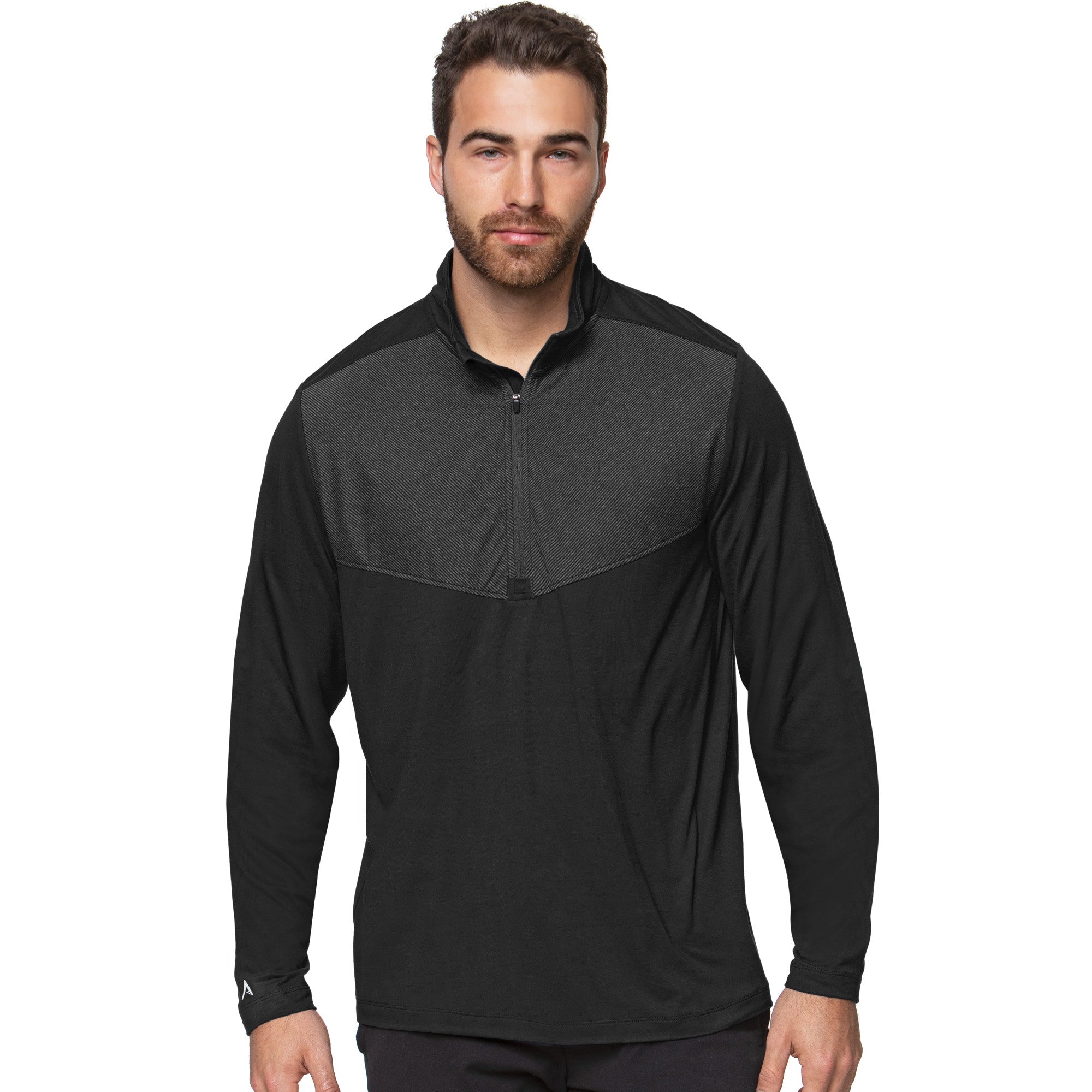 Mens Antigua Tilt 1/4 Zip Pullover Black/Grey Heather