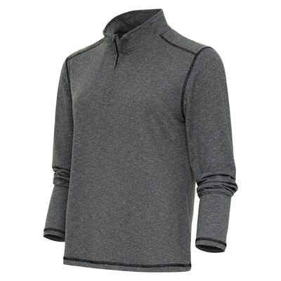 Ladies Antigua Confront Long Sleeve 1/4 Zip Mock Black Heather