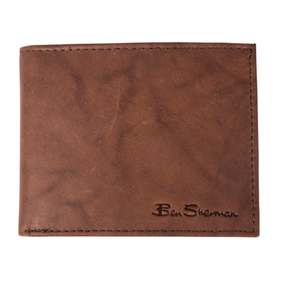Ben Sherman Full Grain Cowhide Marble Crunch Leather Passcase Wallet With Flip Up Id Window (Rfid) - 1605
