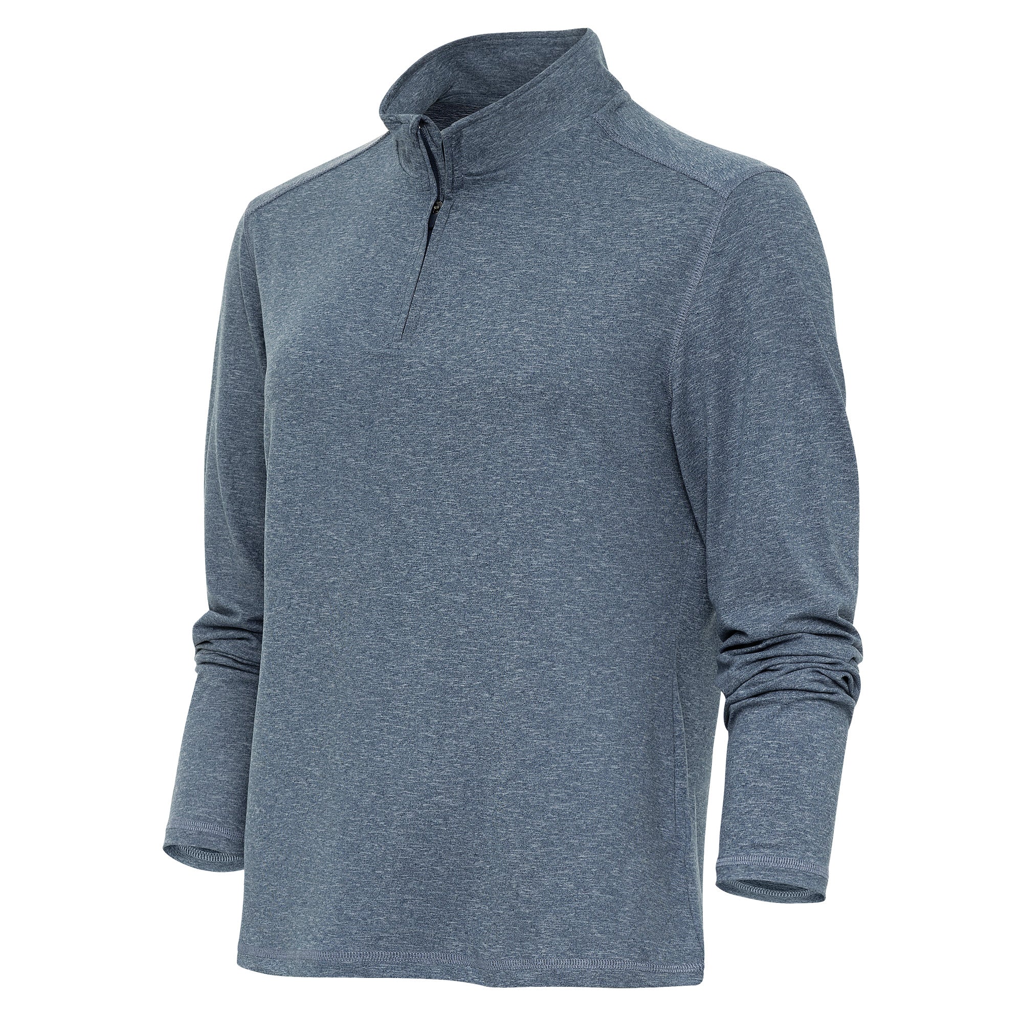 Ladies Antigua Confront Long Sleeve 1/4 Zip Mock Nautical Navy Heather