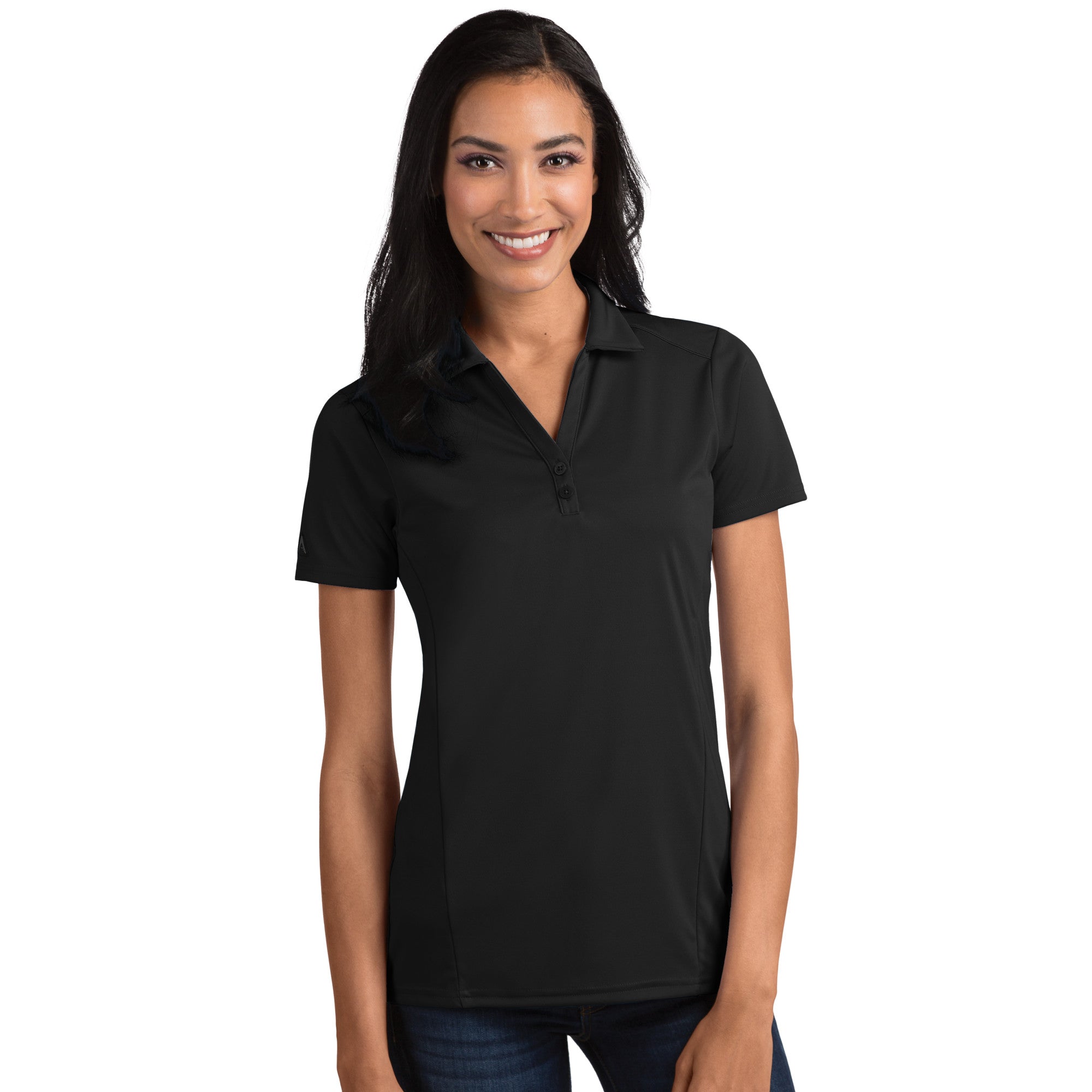 Antigua Edmonton Oilers Women's Black Motivated Short Sleeve Polo Shirt, Black, 90 % Polyester / 10% SPANDEX, Size XL, Rally House